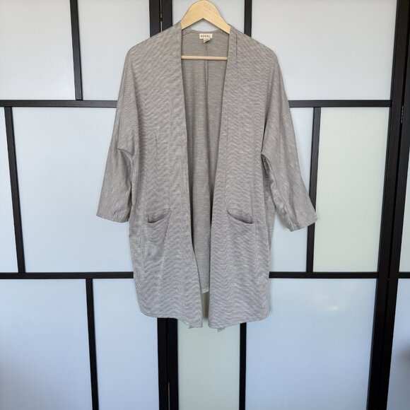 Donnie Womens Ribbed Open Cardigan Kimono Loungewear Minimalist Neutrals One SZ - Picture 1 of 10